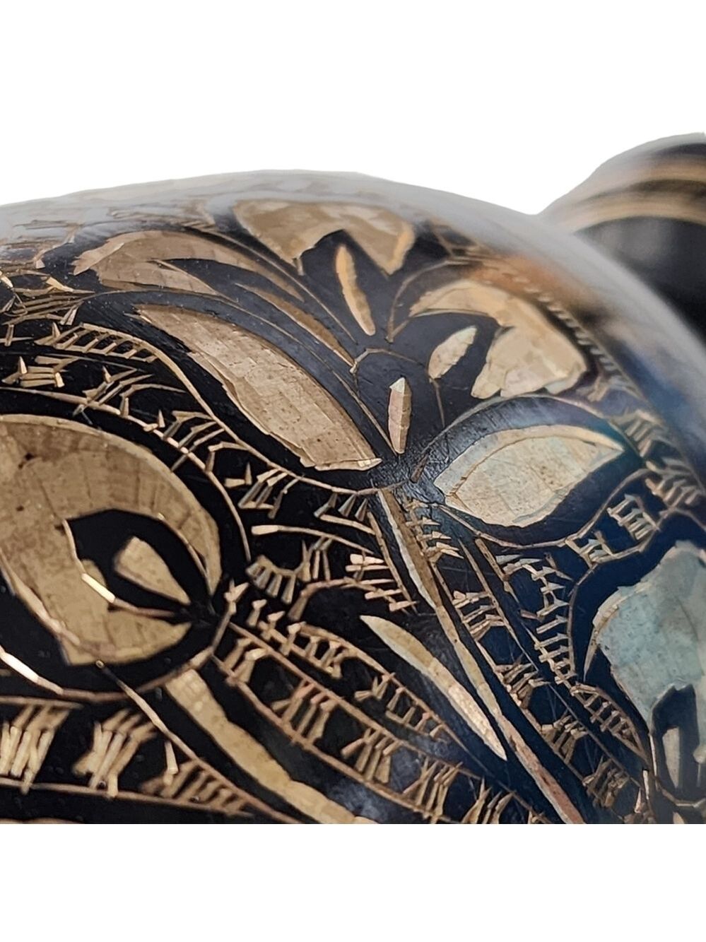 Vintage Indian Brass bud vase etched gold black floral design - Picture 15 of 15